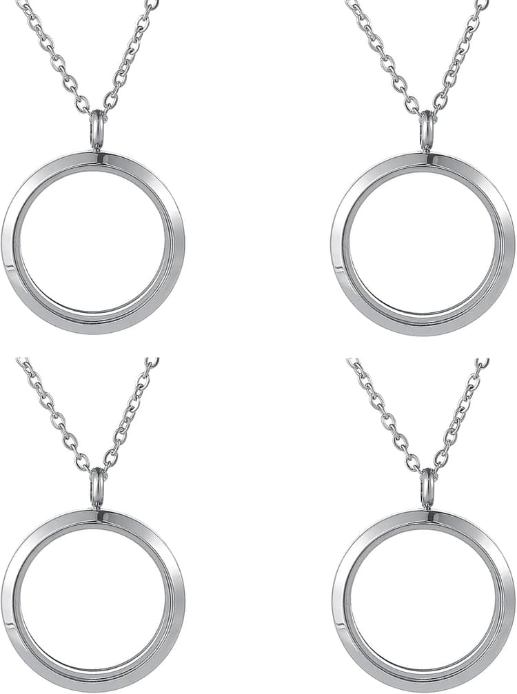 FM FM42 Stainless Steel 30mm/1.18" Diameter Glass Locket Pendant Charm, Pack of 4