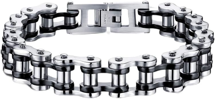 Homme Bracelet en Acier Inoxydable Moto Chaîne Couleur Argent B301