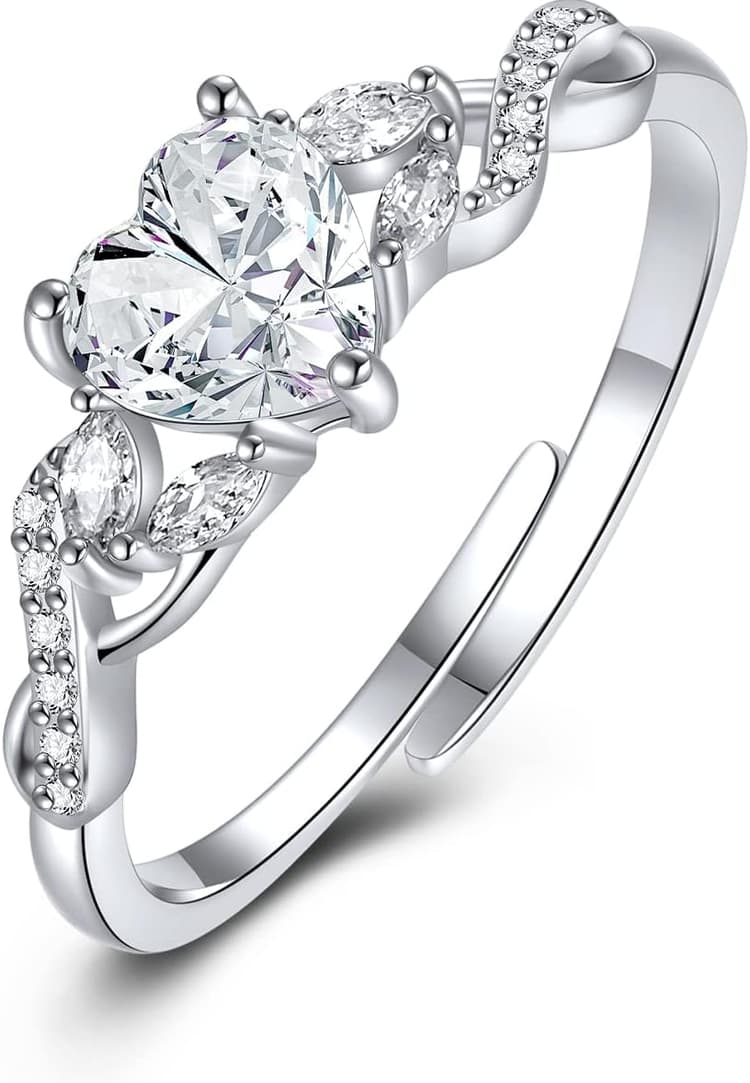 CRYSLOVE Bague Femme Fiançailles Argent 925 avec 12 Pierres de Naissance Oxyde de Zircon Bague de Mariage Coeur Anneau Bijoux Cadeau Anniversaire pour Maman Fille Femme