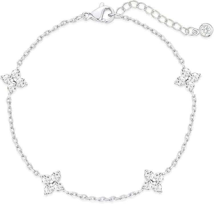 ZOERAY Bracelet Femme Argent 925/Or en Trefle à 4 Feuilles Réglable Bracelet 18K Plaqué Or en Zircon Cubique Papillon Fleur Bracelets Amitié Parure Bijoux Idée Cadeau Marraine Anniversaire Femme Fille