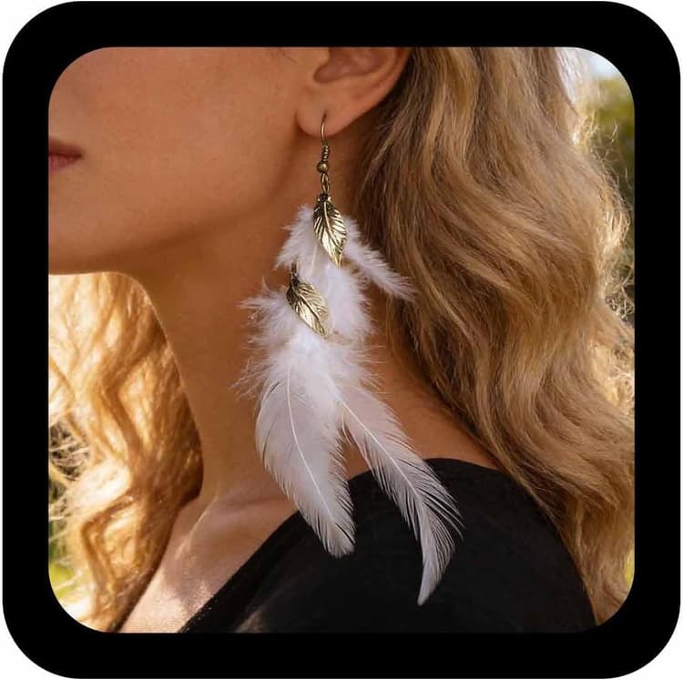 Boucles D'oreilles Boho Plume Exagérée Boucles D'oreilles Pendantes Plume Naturelle Blanche Boucles D'oreilles Vintage Tribu Longues Boucles D'oreilles Plume Légère Boucles D'oreilles Hippie