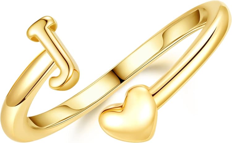 TINGN Bague en or plaqué or 14 carats - Étanche - Motif cœur - Avec lettres - Empilable - Cadeau pour femme et petite amie