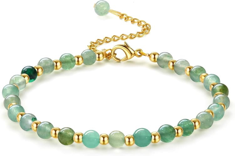 Adramata Bracelet Pierre Naturelle Femme Bracelets en Pierre Naturelle de 5MM Bracelet de Perles en Acier Inoxydable de 3MM Bracelets Plaqués Or Bracelet Bohème en Cristal Bracelet pour Femme Cadeau