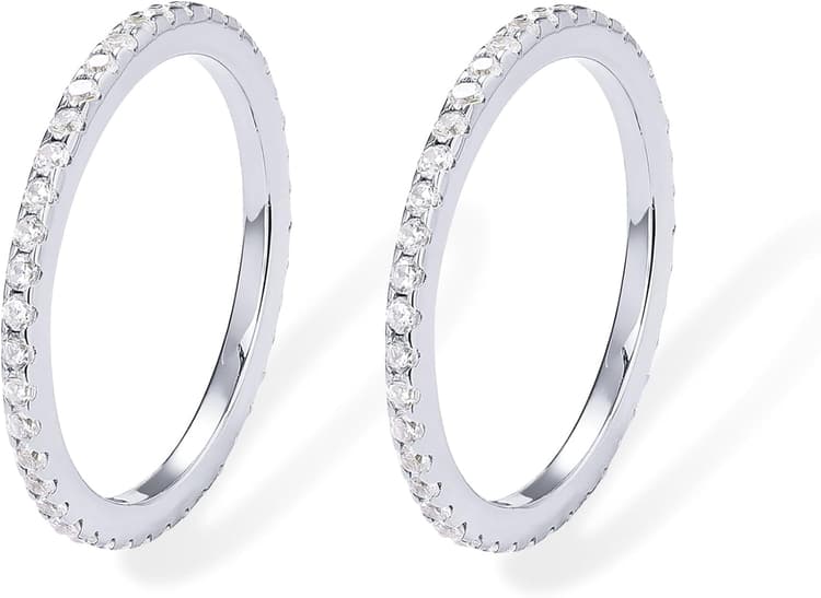 PAVOI 14K Gold Plated Solid 925 Sterling Silver CZ Simulated Diamond Stackable Ring Eternity Bands for Women