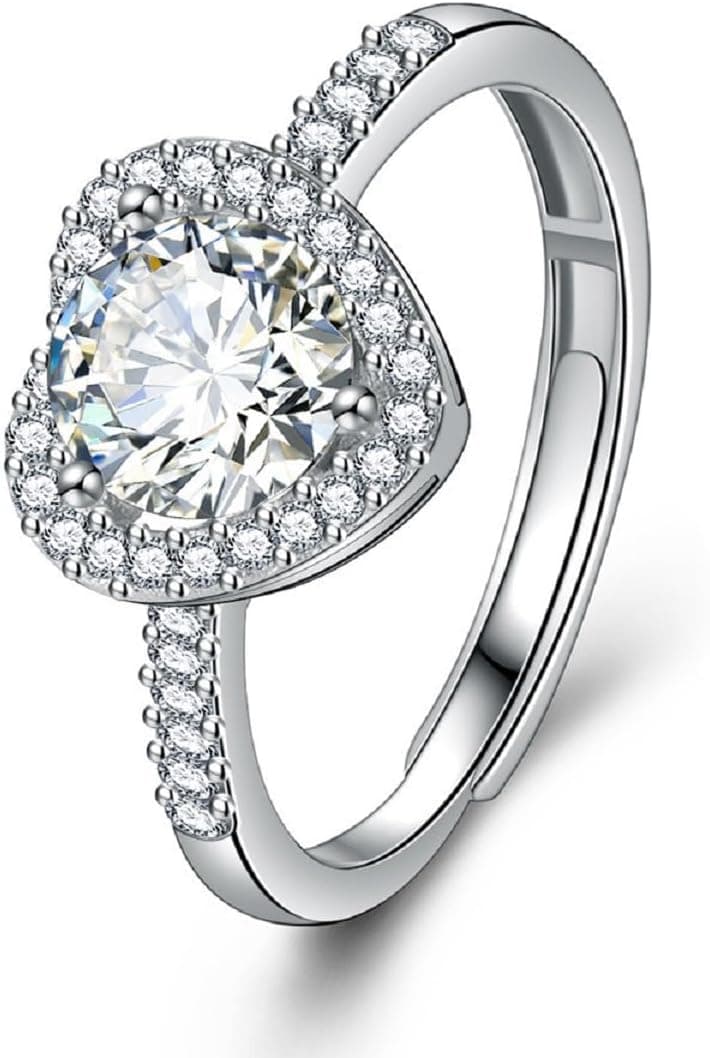 Bague en argent 925 pour femme, anneaux réglables pour dames,blanc carré zircone pierre de naissance anneau de mariage anneaux de fiançailles cadeau pour les femmes