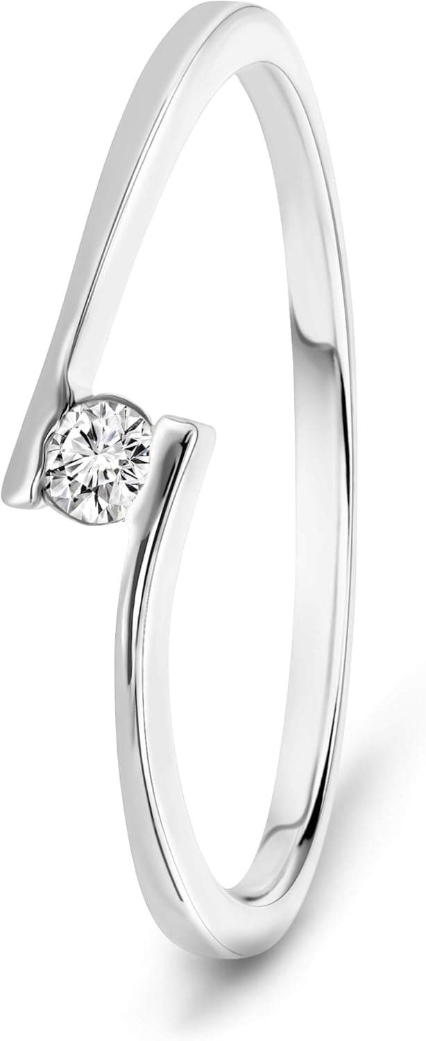 MIORE Bague Femme, Bague de Fiançailles Solitaire avec Diamant 0.05 Ct en Or Jaune/Or Blanc 9 Carat 375, Bijoux Femme