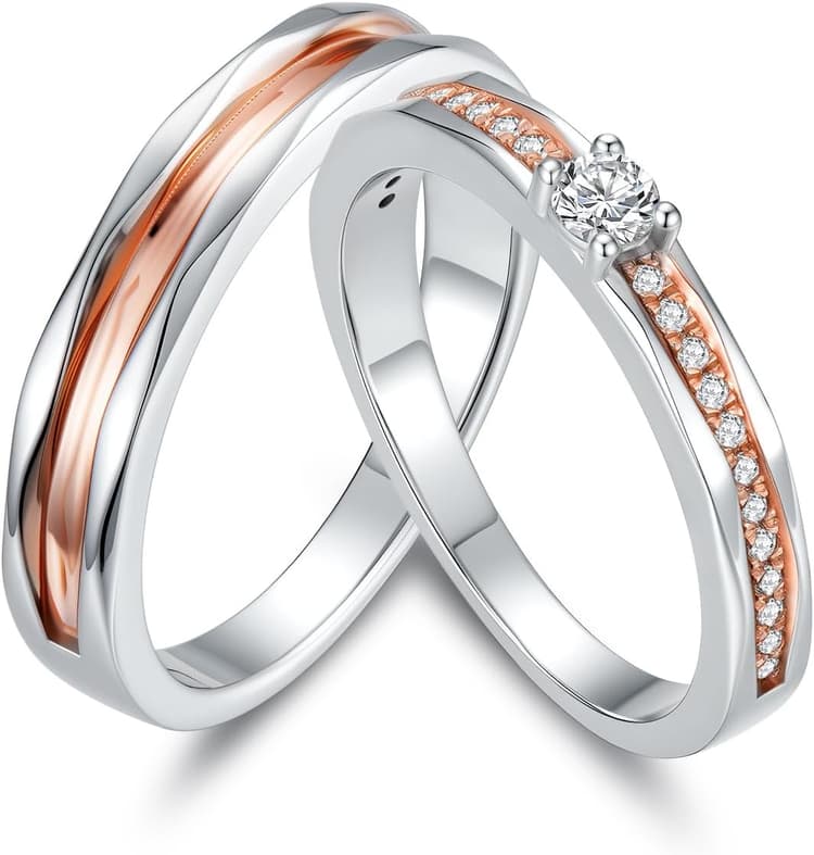 Molioaki Bague de Fiançailles Couple Argent Sterling 925 Alliance Mariage Pour Couple 2 Pieces en Zircon Anniversaire Anneau De Mariage Anneaux Bijoux Cadeaux Pour Femme Mari Petite Amie Petit Ami