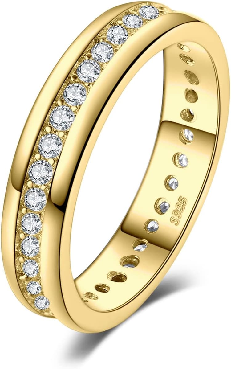 JewelryPalace Bague de Fiançailles Femme Alliance, Canaux Zircone Cubique en Bagues Argent 925 Plaqué Or Jaune Or Rose Mariage Promise Band Éternité Canal Ensembles Cadeau Anniversaire, Bijoux femme