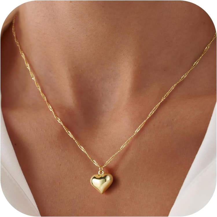Turandoss Collier en forme de cœur pour femme, plaqué or 14 carats, petit pendentif en forme de cœur, chaîne en or, cadeau d'anniversaire pour femme, petite amie
