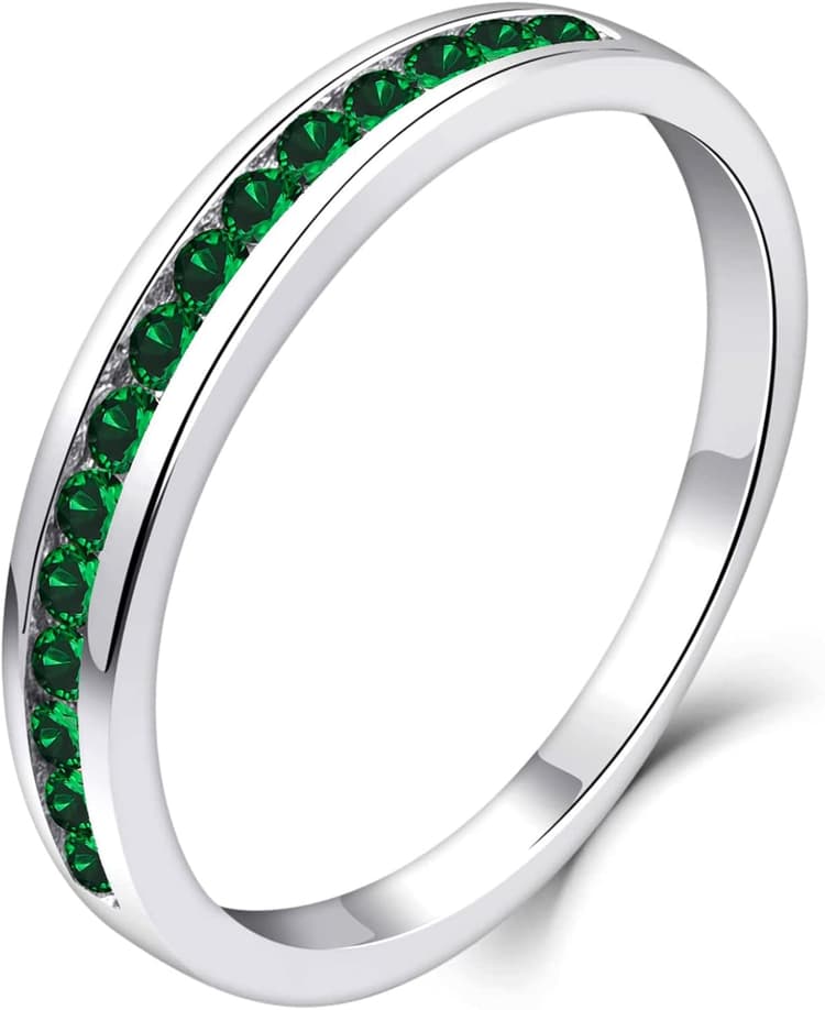 YL Bague d'éternité pour femme en argent 925 coupe 12 pierres de naissance 5A bague de fiançailles anniversaire en zircone cubique