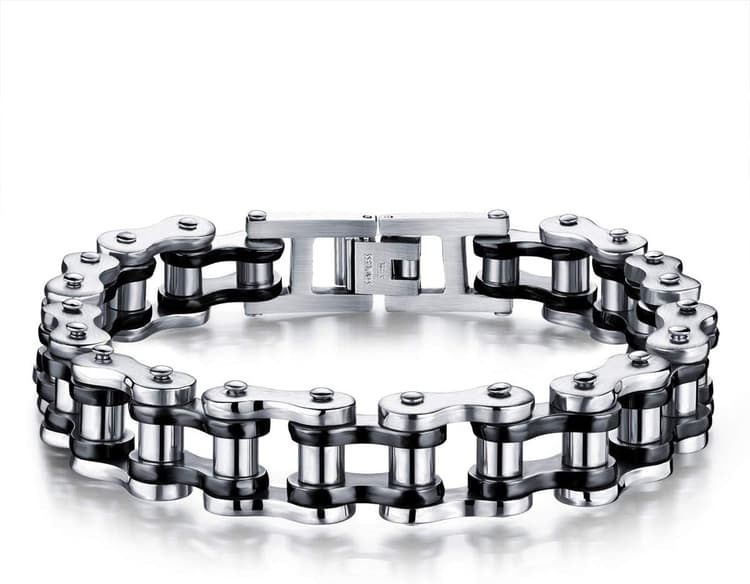 Homme Bracelet en Acier Inoxydable Moto Chaîne Couleur Argent B301