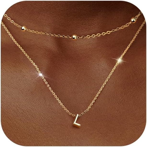 LOLIAS Collier Prenom Personnalisé Multirang Collier Initiale Collier Lettre Femme Argent Nom Collier avec Petit Pendentif Lettre Collier prenom Personnalisé Femmes Filles Cadeaux