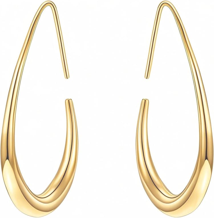 Boucles d'Oreilles Créoles, 1 Paire Boucles d'Oreilles en Forme de Goutte, Boucles d Oreilles Créoles Ovales Dorées pour Filles et Femmes, Cadeau Anniversaire