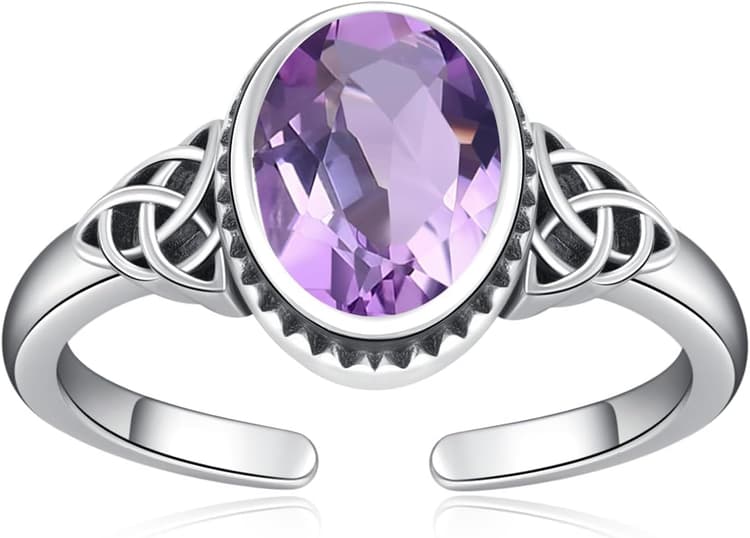 OHAYOO Bague celtique en argent 925 pour femme - Réglable - Vintage - Avec pierre de naissance - Bijou pour femme et mère