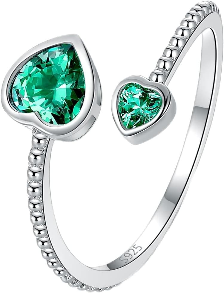 Step Forward 925 Sterling Silver Birthstone Rings for Women - Adjustable Open Heart Ring Constellation Month Band for Her Birthday Gifts Jewelry