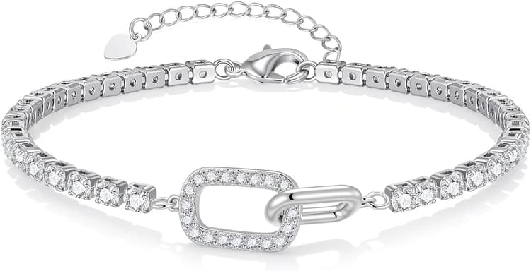 Tennis Bracelet Femme Argent & Or - Double Cercle Entrelacé Rivière Zircone, Bijoux Femme pour Anniversaire, Fête des Mères, Graduation, Chaîne Réglable 16+5cm, Style Élégant pour Tous les Jours