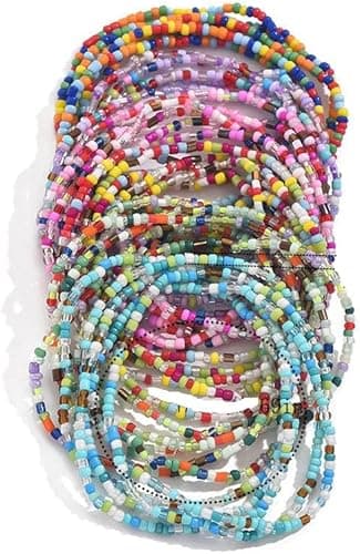 30Pcs Elastic Beaded Bracelets Set Bohemia Multilayer Stackable Seed Beaded Stretch Bracelet Anket Colorful Crystal Glass Beads Wristbands for Women Summer Beach Boho Jewelry Gifts