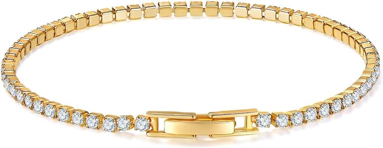 MINDDHA Tennis Bracelet | 2mm 14K Gold/White Gold Plated Cubic Zirconia Silver, Gold Bracelets for Women | Elegant CZ Tennis Bracelet for Women, Thin, Dainty, & Classic, Size 5.5-8 Inch