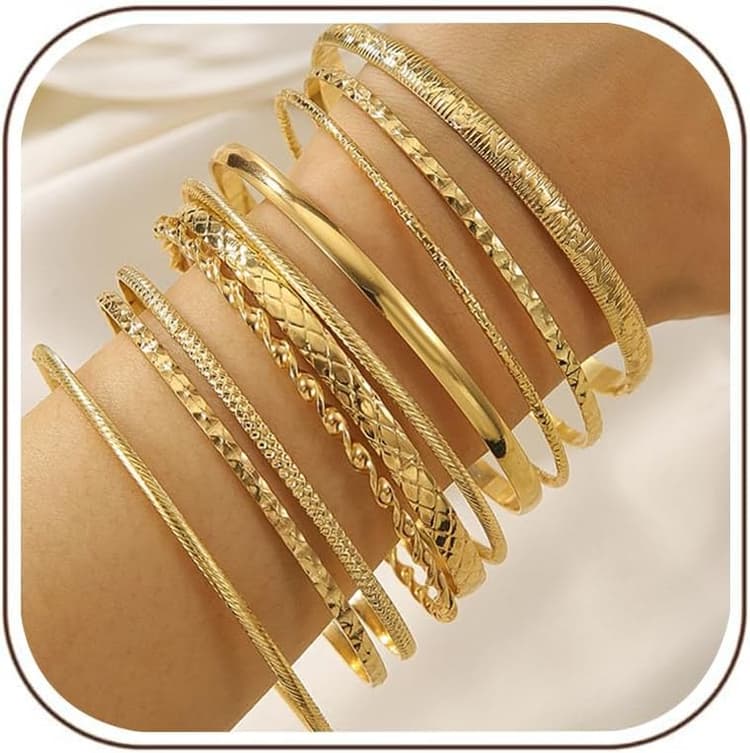 10-12 Pièces Bracelets à Manchette Or pour Femme, Multi Empilable Manchette Or Large de Bracelet Gros Bracelet Joncs en Métal Texturé Bracelets Bijoux pour Femmes