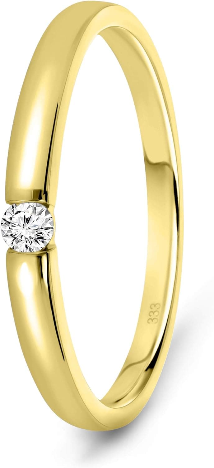 MIORE Bague Femme, Bague de Fiançailles Femme Solitaire avec Diamant naturel 0.05 Ct en Or Blanc/Or Jaune 8 Carat 333, Livré dans un Coffret bijoux