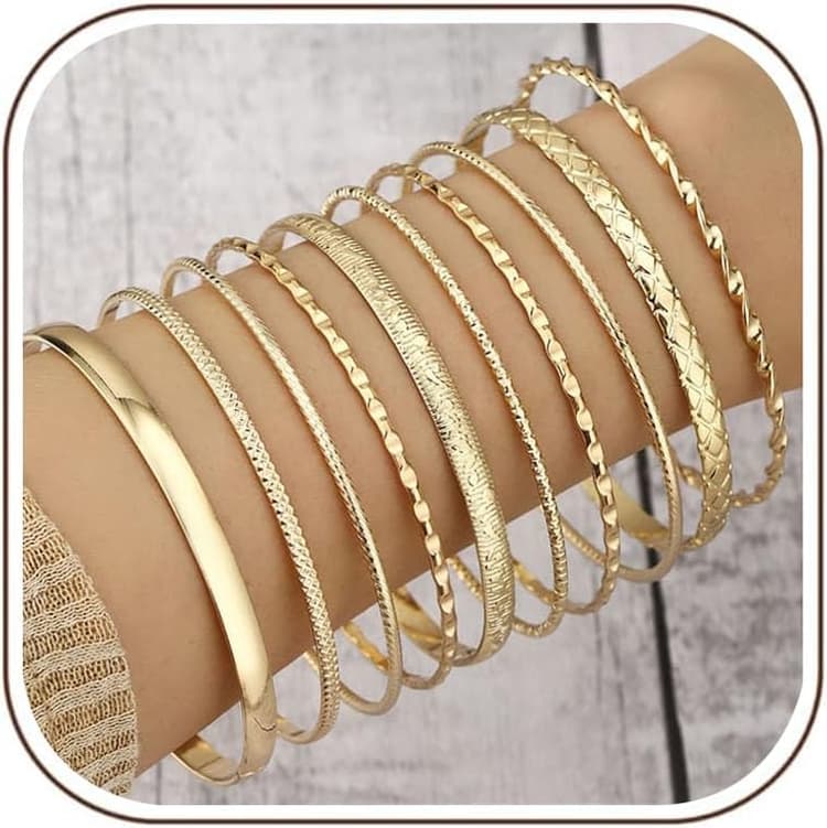 Générique Bracelet Femme Or, Bracelet à Manchette Or Multi Empilable Manchette Bracelets Ensemble de Bracelets Oro Bijoux pour Femmes et Filles