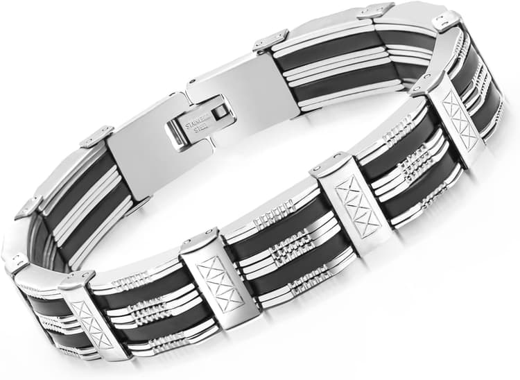 Bracelet Homme Argent, Bracelet Ado Garcon pour Hommes Garçons, Acier Inoxydable Gourmette Homme 8.3 in/21cm Bijoux Homme Cadeau pour Papa Fils Frère Mari