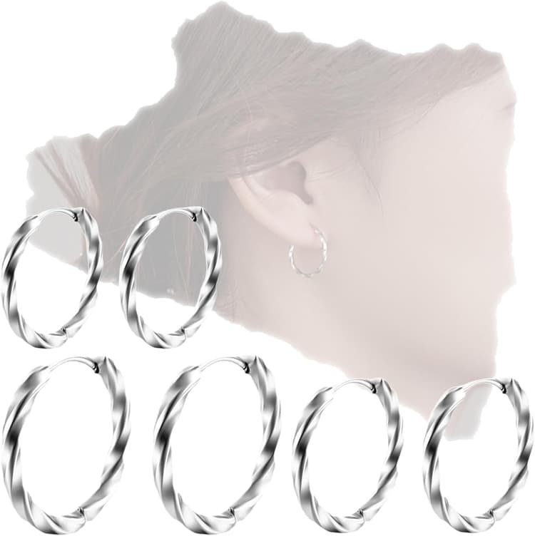 3 Paires Acier Inoxydable Boucles d’Oreilles Anneau Homme Femme Boucles d Oreilles Créole, Boucle d Oreille Homme Anneaux, Boucle d'oreille Femme Creole, Boucles d'oreilles à texture torsadée