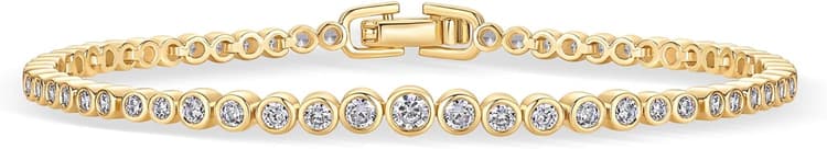 PAVOI 14K Gold Plated Tennis Bracelets for Women - Bezel Set Cubic Zirconia Bracelet - Simulated Diamonds Round, Trillion, Trinity, Radiant, Pear, Valentines Day Heart Cut Stones Wedding Jewelry Gifts for Brides
