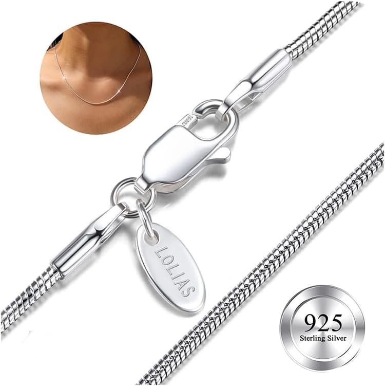 LOLIAS Argent Sterling 925 Collier pour Femmes Serpent Chaînes Argent 1,5 MM Longue Chaîne Argent Collier Ras du Cou pour Femmes Hommes Bijoux Brillants Cadeaux 40/45/50/55/60/65CM