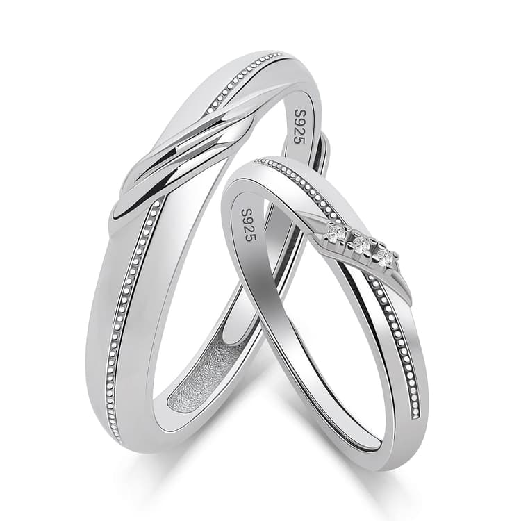 Meissa Bague Couple en Argent 925 – Anneaux Croisés Élégants pour Homme et Femme – Alliances Ajustables avec Détails Finement Sculptés – Cadeau d’Amour, Mariage, Anniversaire (Argent)