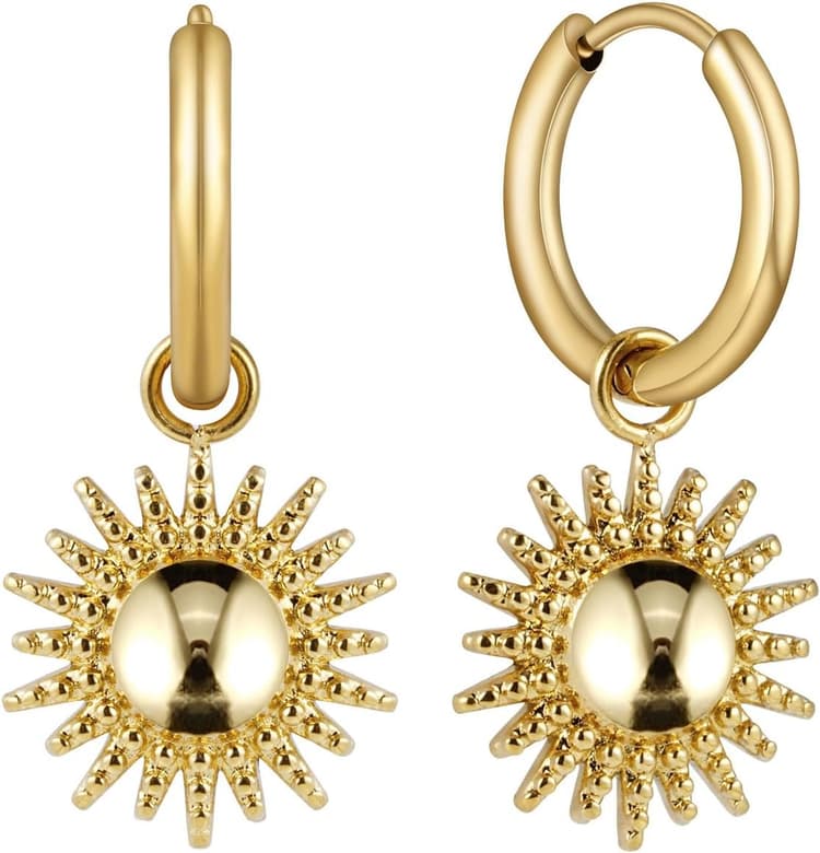 BONNYBIRD® Créoles Soleil en Acier Inoxydable Boucles d'Oreilles Femme de Première Qualité "BonnySun", 100% Résistance à l'eau & Tolérance Cutanée