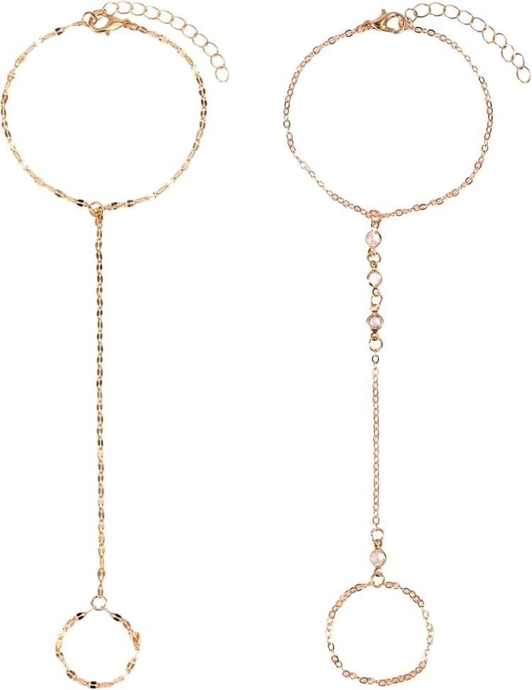 2pcs Bracelets Chaîne pour Femme, Bracelets à Anneaux Femmes Bijoux à Chaîne en Or Réglables Cadeaux Tendance en Zircon Bijoux de Plage pour Les Vacances, l'Épouse, La Famille et Les Amis