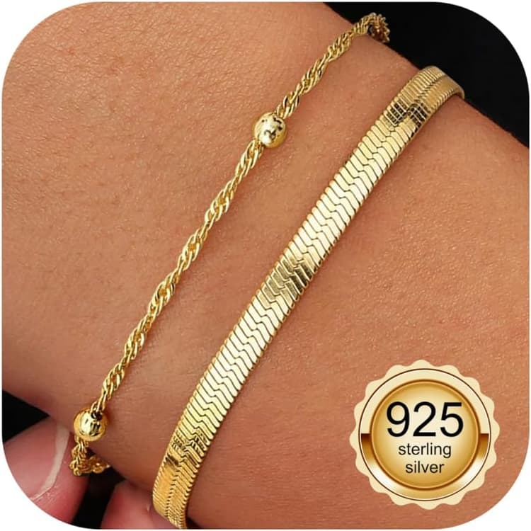 ORAZIO 1 Pièce Bracelet Femme Argent Or Plaqué 14 Carats Bracelet Jonc Femme Hypoallergénique Superposition Réglable Bijoux