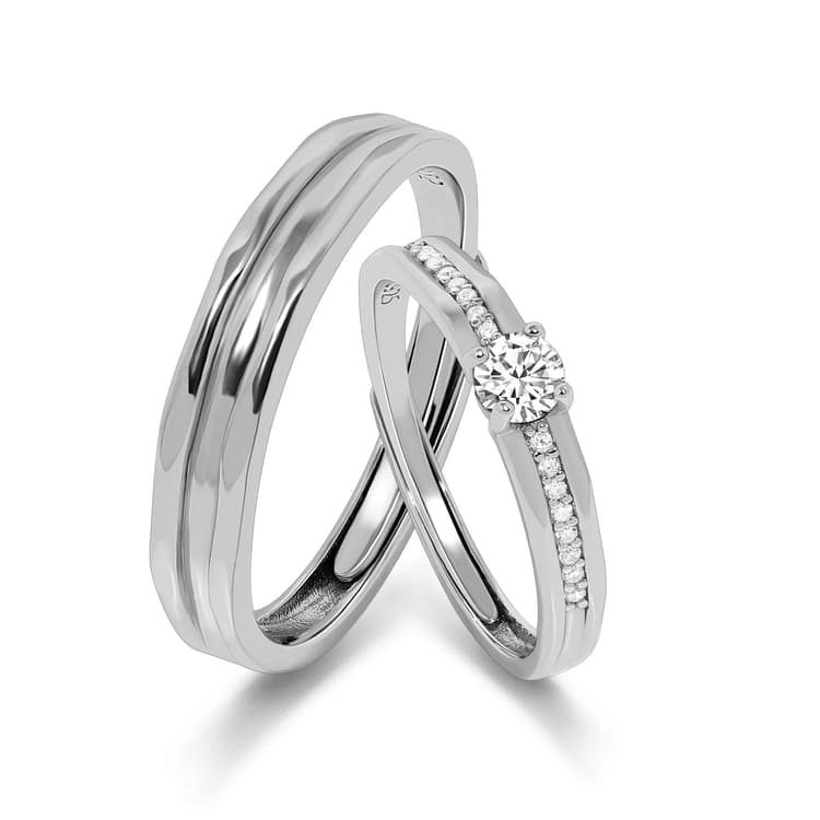Meissa Bague Couple pour Hommes et Femmes Argent 925 Alliance Mariage pour couple Promesse Fiançailles Réglable Cadeau Bijoux Anniversaire (Ensemble de deux bagues)