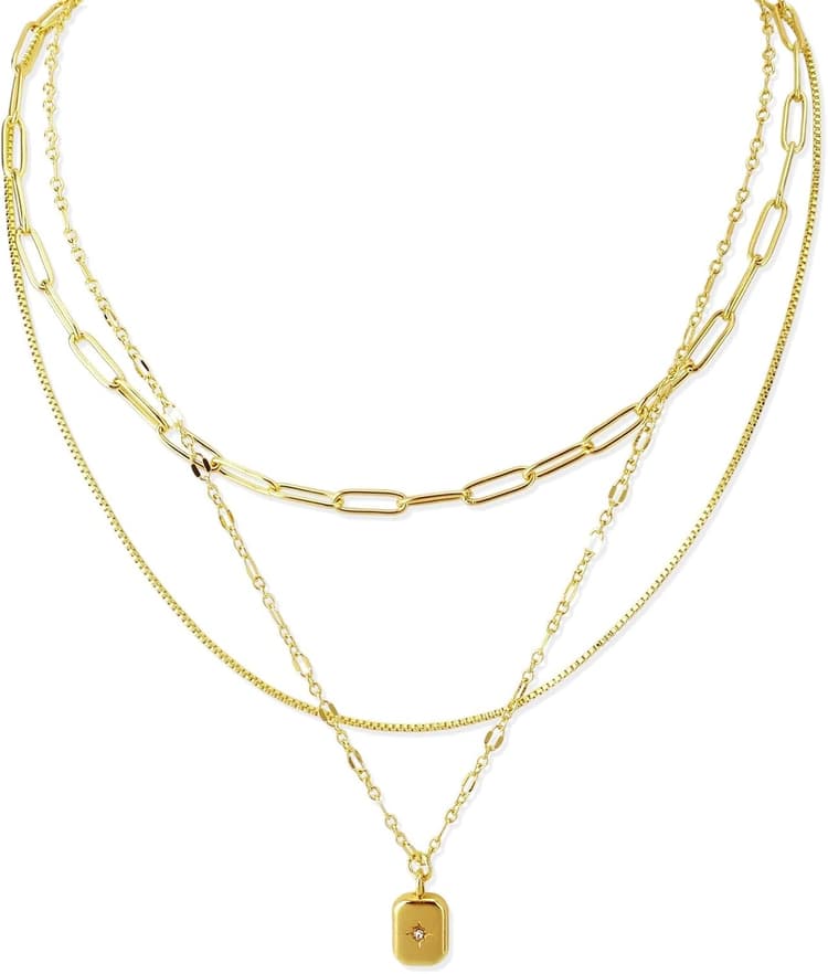 3 Ensemble Colliers Superposés Or pour Femme, Pendentifs Empilables en Cuivre Bijoux Tendance en Or pour Femme