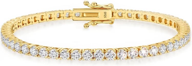 Moissanite Tennis Bracelet for Women Men White/Yellow Gold Plated S925 Sterling Silver D Color VVS1 Round Cut Moissanite Bracelets 2/3/4MM 6-8INCH with Certificate