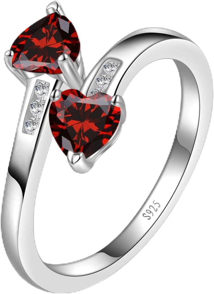1CT Adjustable Women Heart Ring 925 Sterling Silver Birthstone Rings for Women Promise Ring for her Simulated Gemstone Statement Stackable Band Width 2mm Open Size 5~9