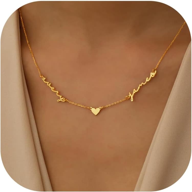 Collier Prénom Personnalisé avec Chaîne Gourmette, Plaqué Or 18 Carats Fait à la Main Personnalisé Famille Enfant Collier ras du cou Bijoux Cadeau pour Maman Femme