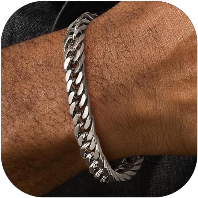 FaithHeart Chaîne Bracelet Homme en Acier Inoxydable 19/21/23 cm - Grosse Gourmette Homme à Maillon Cubaine de 8/12/17 mm - Bijou Punk Cadeau Parfait