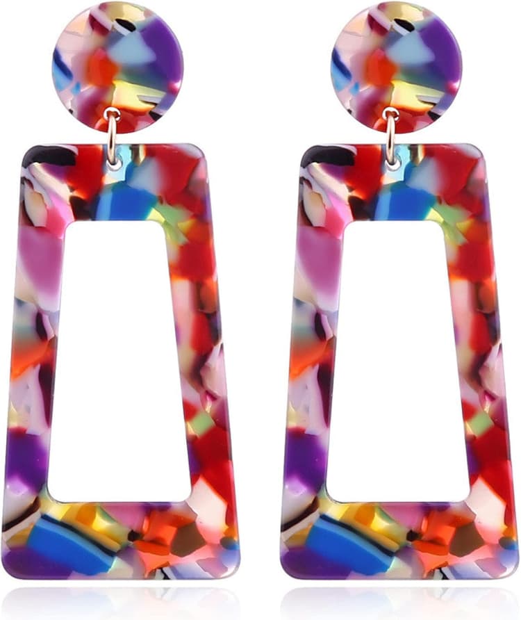 Femmes Argent Boucles D'Oreilles, Boucles D'Oreilles En Acrylique Léopard Boucles D'Oreilles Pour Femmes Grande Boucle D'Oreille Géométrique Longue Pendante Bijoux Brincos Cadeaux D'Anniversaire