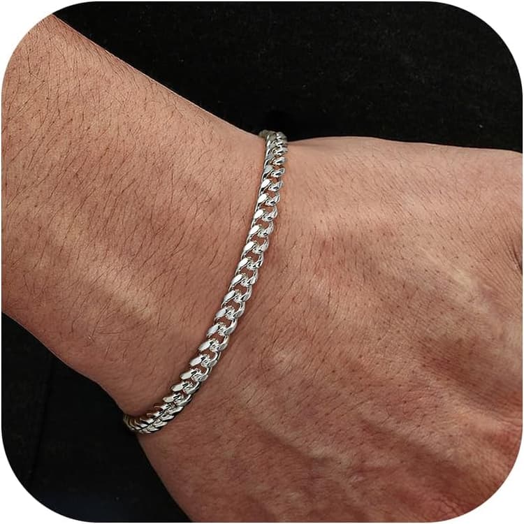 YADOCA Bracelet Homme Argent 925 Bracelet Chaîne pour Homme Bracelet Chaîne Gourmette Figaro Cubain 19/21cm Bijoux Homme Cadeaux pour Papa Petit Ami Mari Fils
