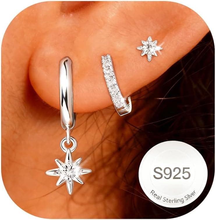AVOTTO 3 Paires Boucles D'oreilles femme Argent Hypoallergénique Boucle d oreille Femme or Argent Huggie Clou Creoles D'oreille Piercings