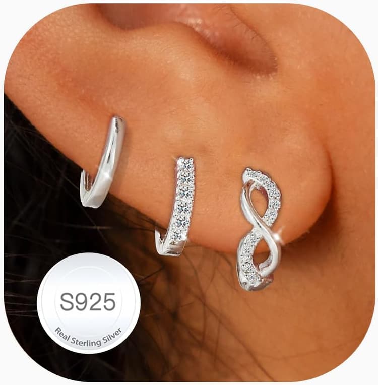 AVOTTO 3 paires Boucles d Oreilles Femme Argent Hypoallergénique Boucle d'oreilles Femme or Argent Boucles d'oreilles Pour Plusieurs Piercings