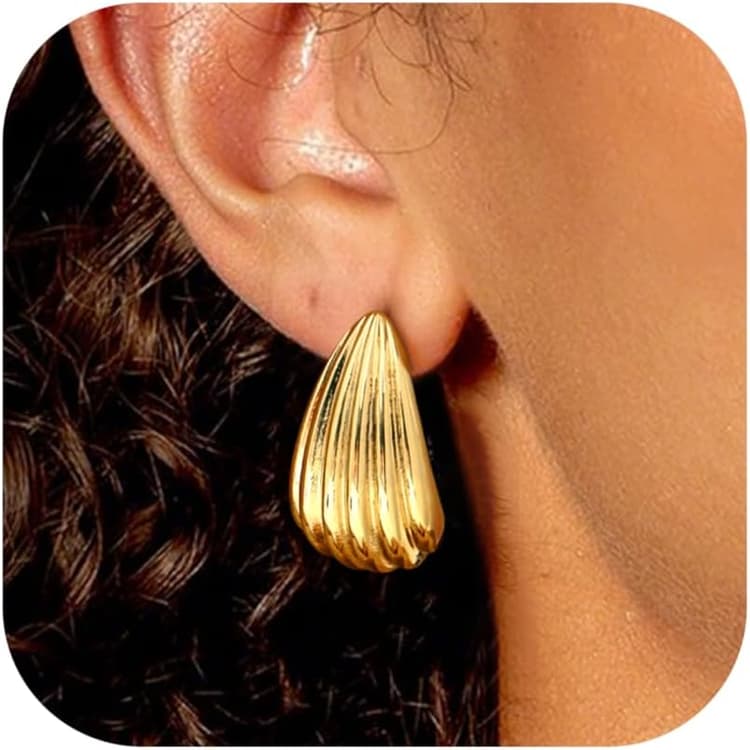 Dochais Boucles d'Oreilles Chunky Femme, Perno Acier Chirurgical 316L, Plaqué Or 16 Carats, Style Hoop Huggie, Hypoallergéniques, Statement Bijou, Cadeau Mode