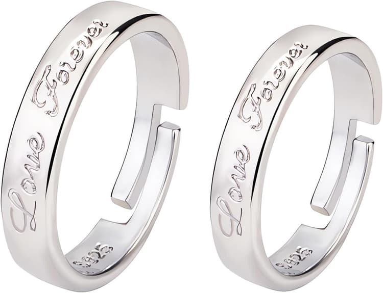 Bague de couple en argent 925,Alliance mariage pour couple ringe für paare paar ringe Anneaux de mariage bague couple pour homme et femme love forever,la taille réglable