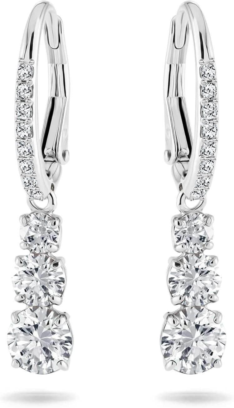Swarovski Stilla Attract Trilogy Drop Pierced Earrings with White Crystals on a Rhodium Plated Setting with Hinged Closure