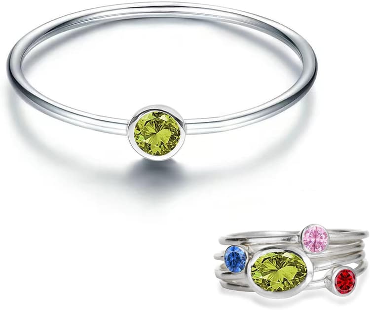 925 Sterling Silver Mother Daughter Birthstone Stackable Rings Set Mother Ring with Birthstone Mother Daughter Family Ring Mother's Day Jewelry Gifts for Wife