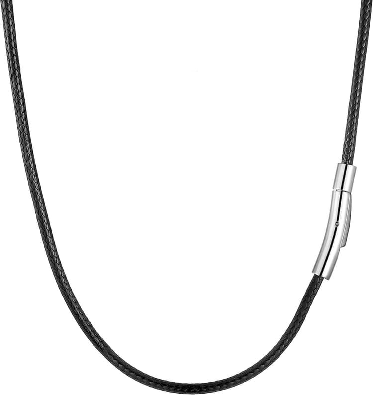 RWQIAN Cordon Collier pour Pendentif,Homme Chaine en Cuir de Simili avec Fermoir en Acier,Corde Tressé Collier Noir/Brun Longuer 18-30"(46-76cm)