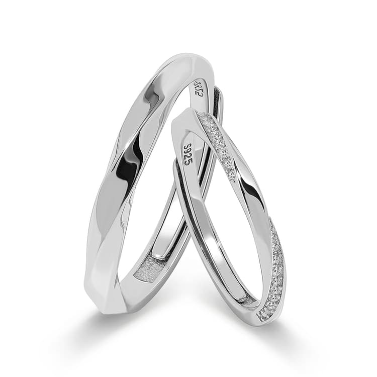 Meissa Bague Couple Argent 925 pour Hommes et Femmes Alliance Mariage pour couple Promesse Fiançailles Bague ajustable mariage Bijoux (Ensemble de deux bagues)