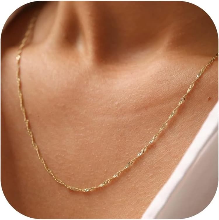 BodyBonita Collier en Or pour Femme Tendance - Collier Ras du Cou avec Fermoir en Argent Sterling 925 plaqué Or 14 carats 14/16/18/20 Pouces Mince Simple chaîne Figaro Collier à Chevrons Bijoux en Or
